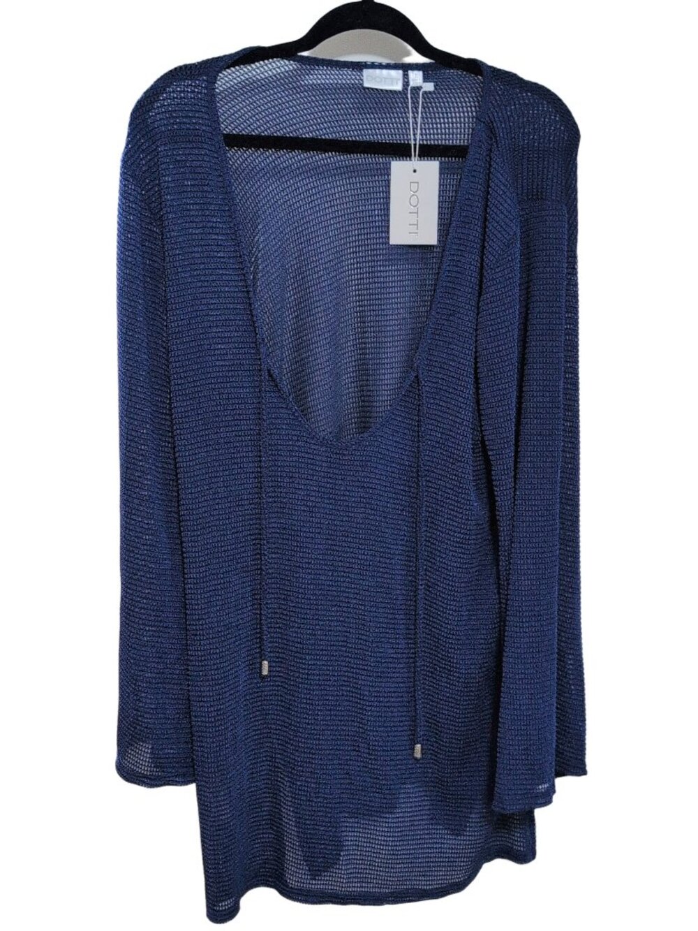 NWT DOTTI Navy Blue Long Sleeve Tunic Swim Cover Up Size Large Cruise Wear Beach